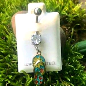 Stainless steel rhinestone & charm belly ring